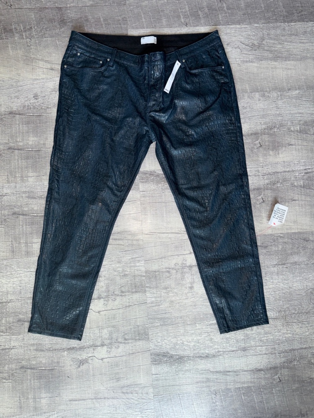 ASOS DESIGN Skinny Leather Look Pants In Blue Croc Print